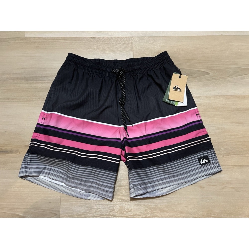 Quiksilver Mens Size Small Volley Elastic Waistband Shorts‎ Black Gray Pink